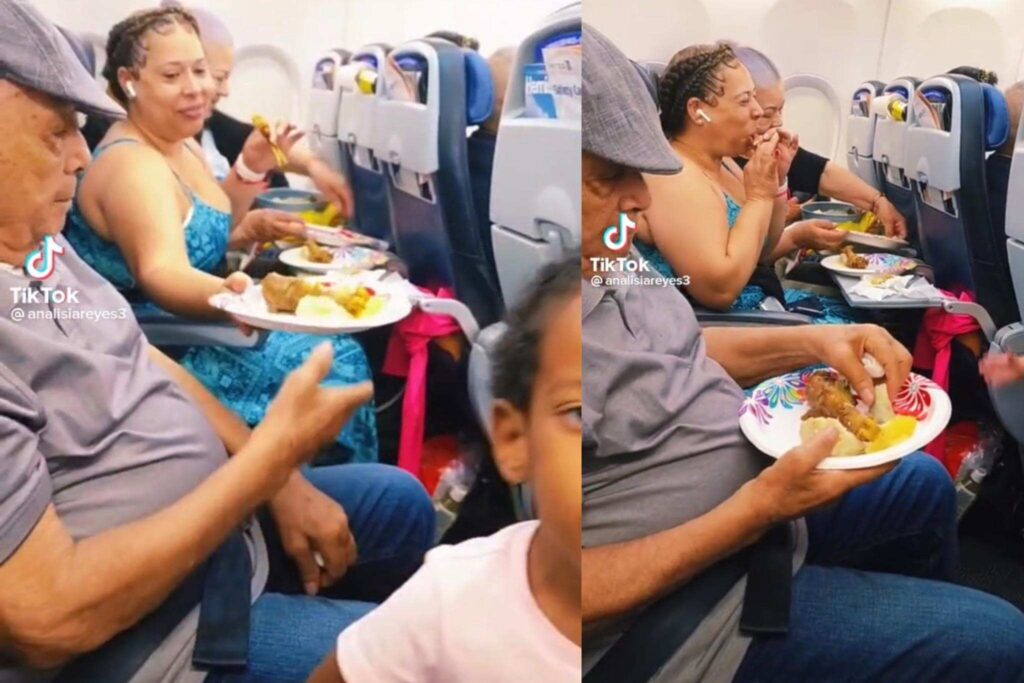 Familia Dominicana comiendo en un Avión
